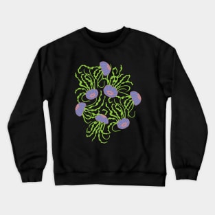 JELLIES Gently Swimming Jellyfish Coastal Ocean Undersea Aquarium Sea Creatures in 1970s Retro Purple Green on Hot Pink - UnBlink Studio by Jackie Tahara Crewneck Sweatshirt